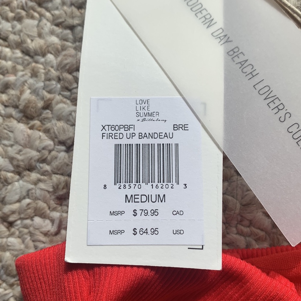 Billabong modern day beach lover “Fired Up” bandeau red bikini bra top bralette - Picture 5 of 10